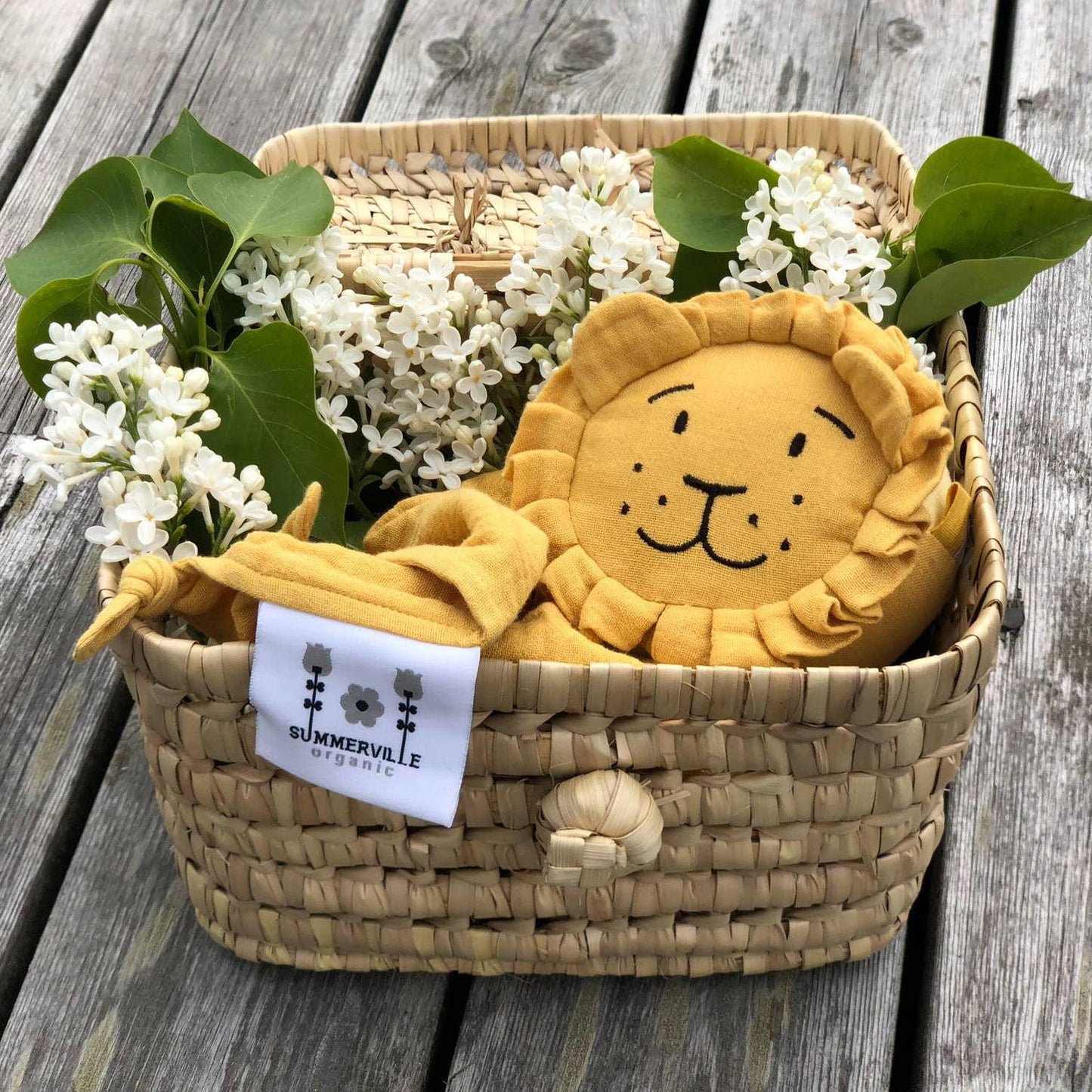 Balle hochet douce lion ocre coton bio - Summerville Organic