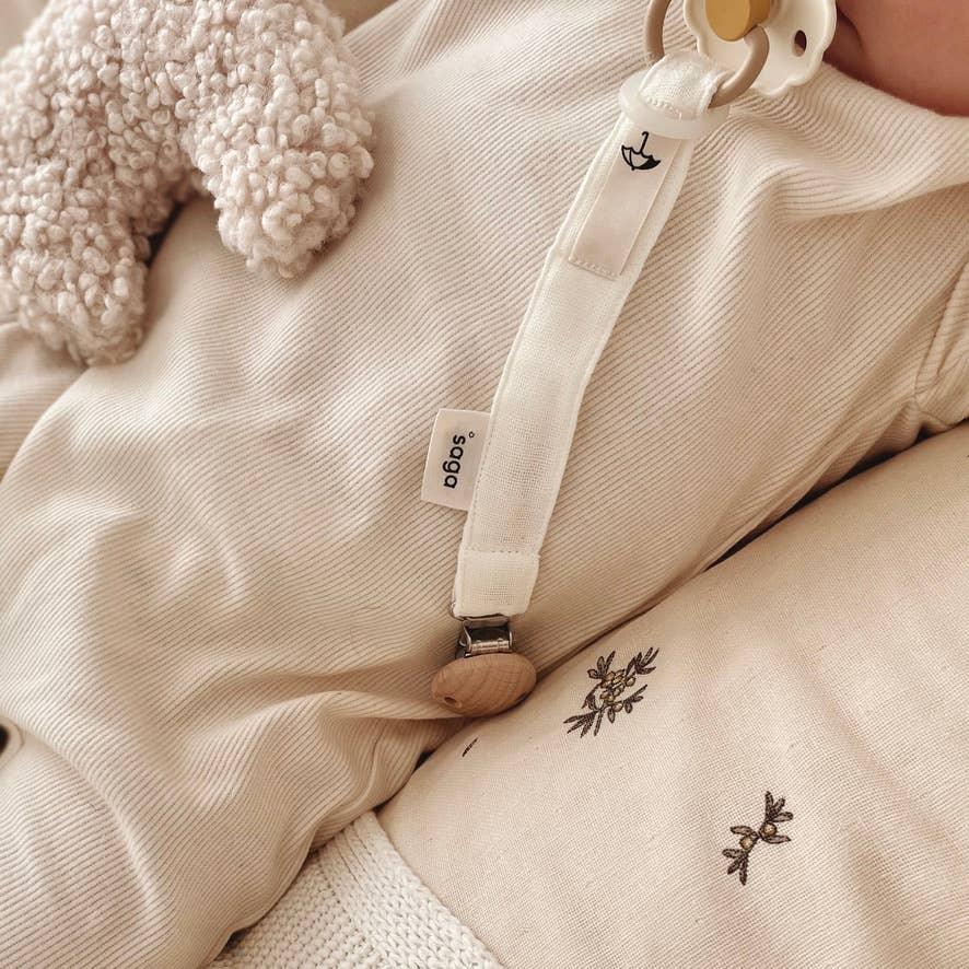 Attache-sucette en coton biologique et bois crème - Saga Copenhagen