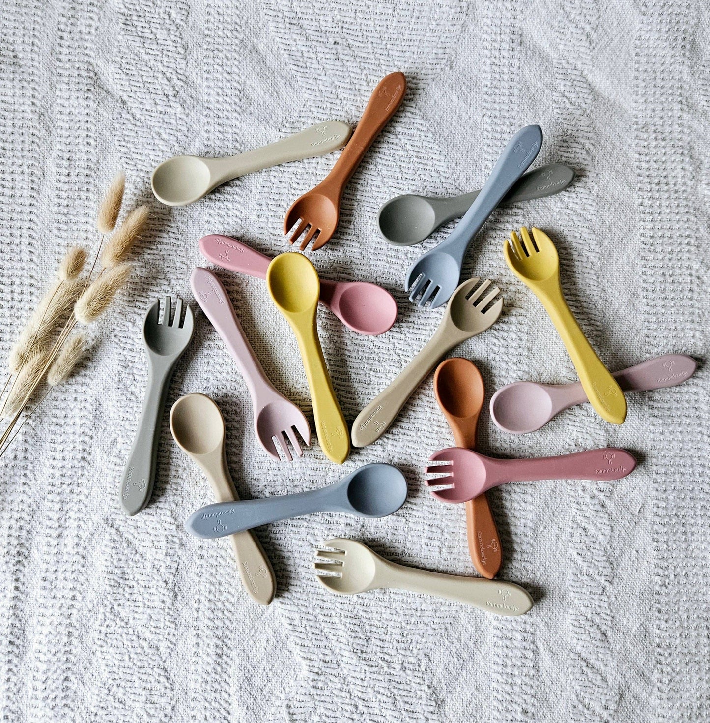 Set de couverts d'apprentissage en silicone (Cuillère & Fourchette) - Ocre rammelaartje