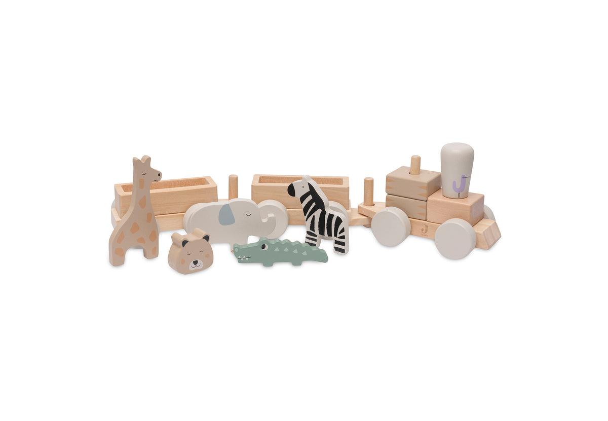 Jouet d eveil en bois naturel train avec animaux de la jungle Jollein