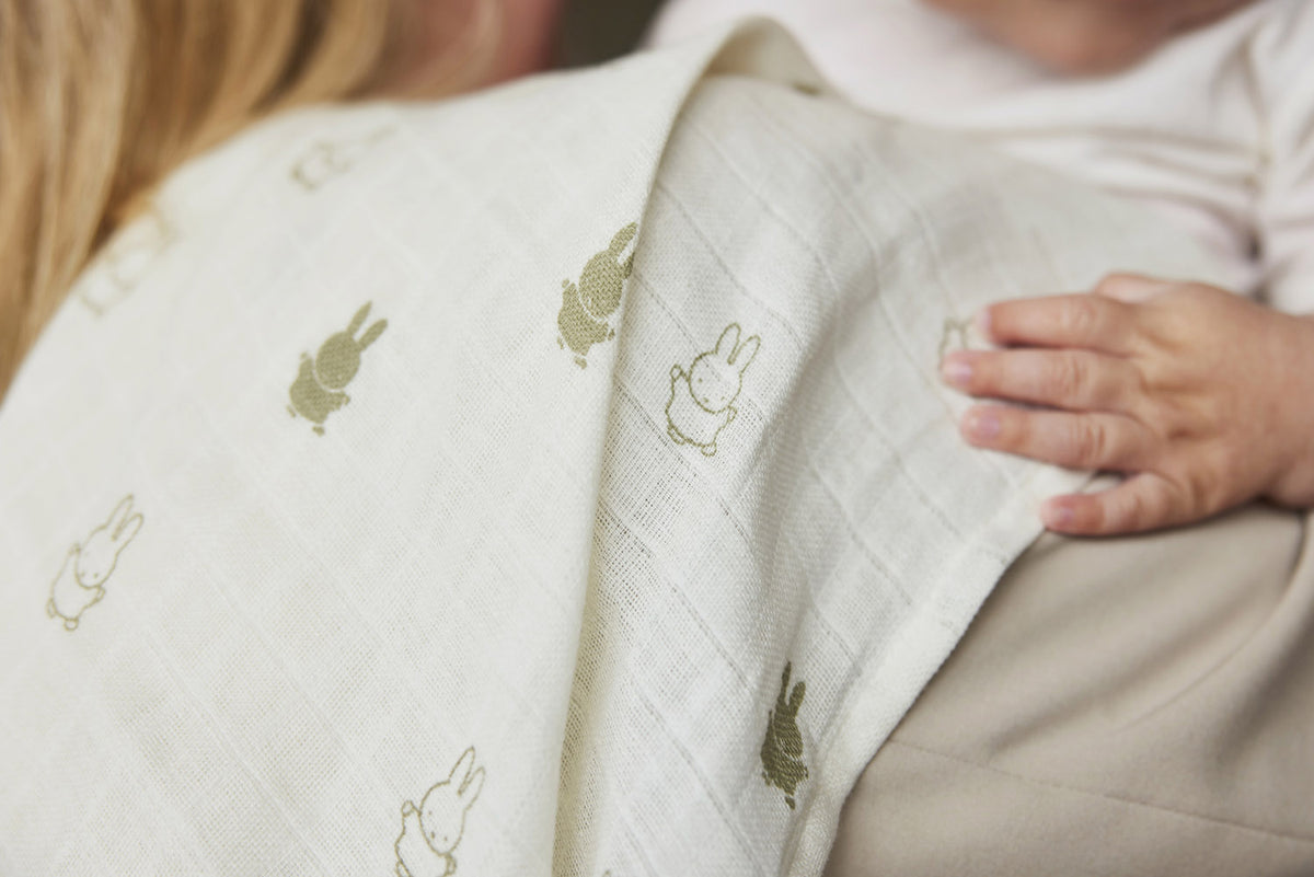 Large gaze de coton 115x115cm (Lot de 2) Happy Miffy Olive Green jollein