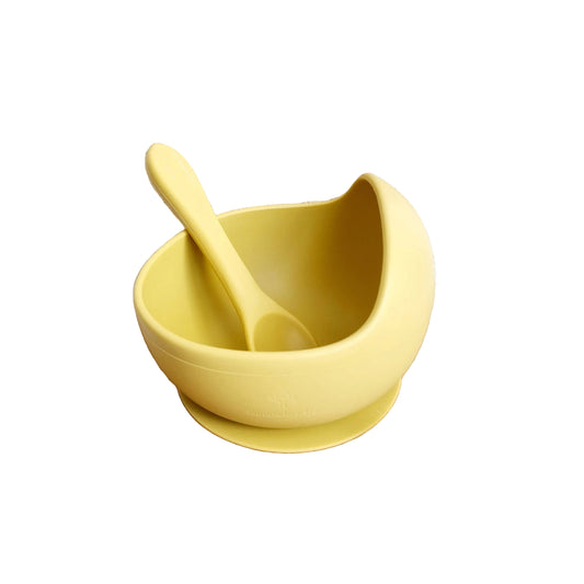 Bol en silicone avec ventouse anti-dérapante et cuillère Ocre - Rammelaartje