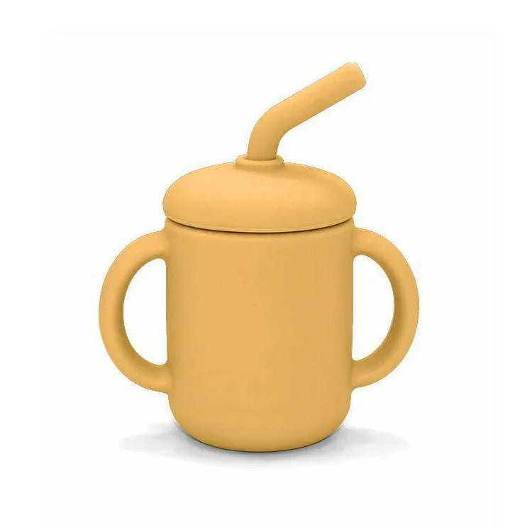 Gobelet en Silicone avec Paille et Poignées - Ocre | Summerville Organic