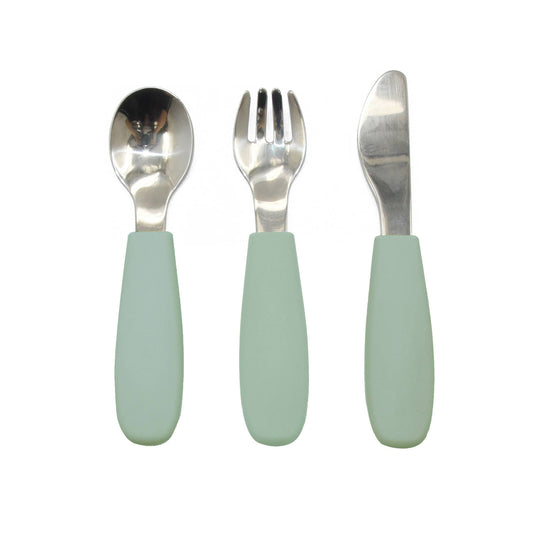 Set de couverts enfants en inox et silicone - couleur Vert Camée - dès 12 mois - Summerville Organic