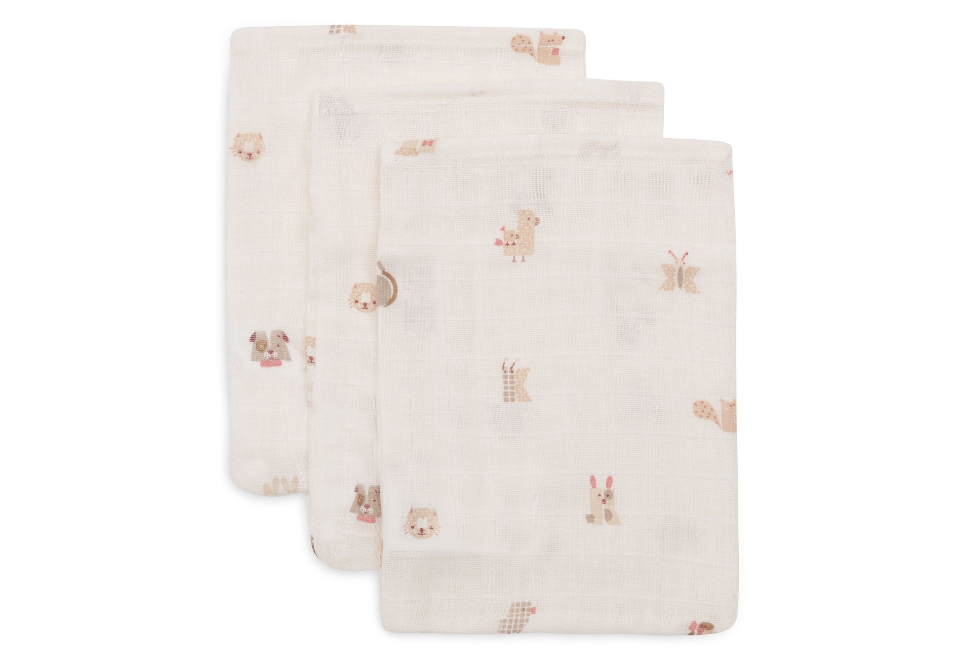 Lot de 3 gants de toilette gaze de coton Animal Friends- Jollein