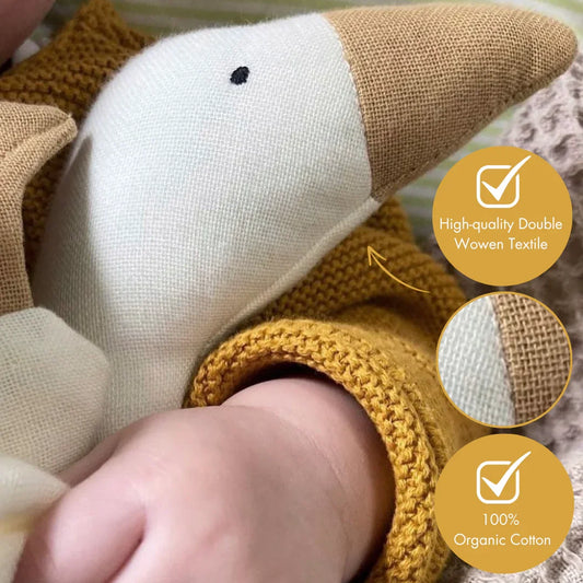Doudou oie en coton Bio avec attache sucette - couleur crème - dès la naissance - Saga Copenhagen