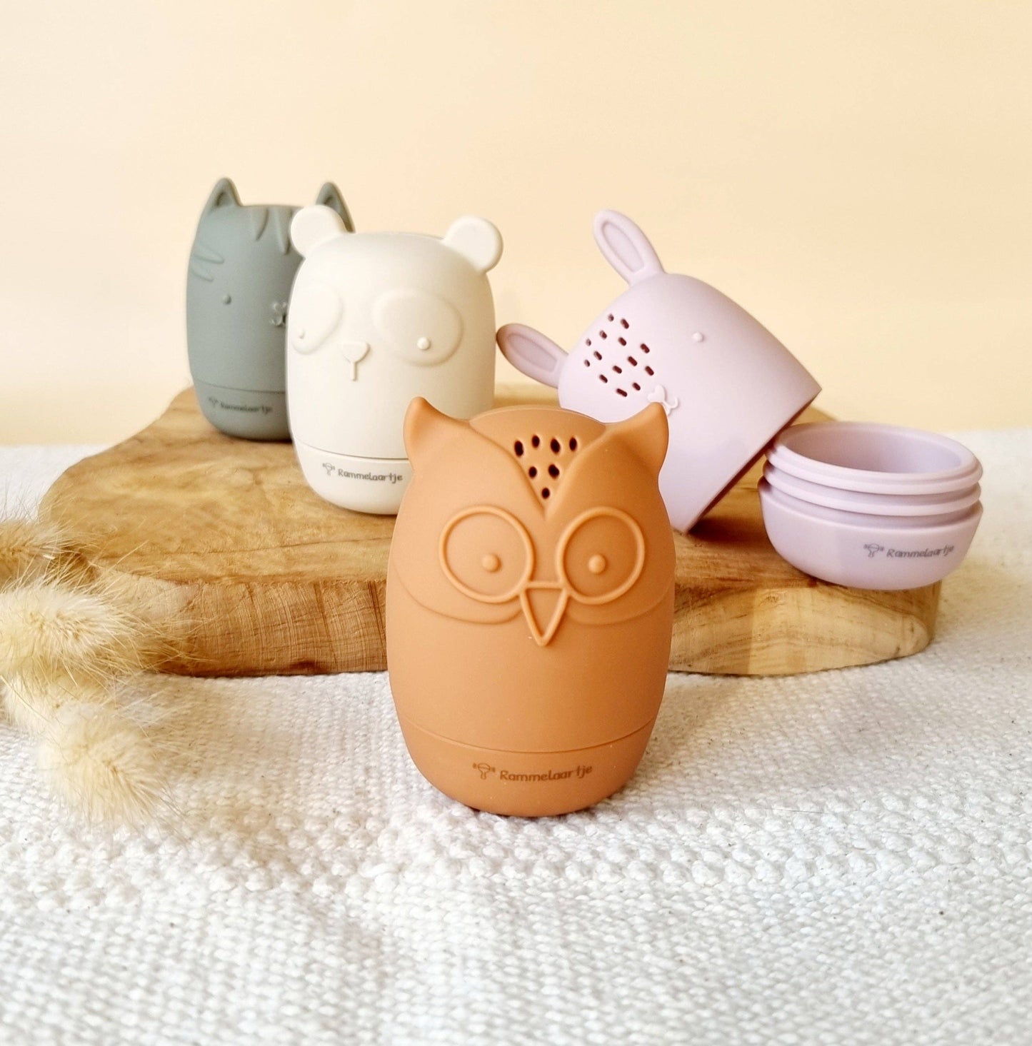 Set de 4 jouets de bain en silicone - animaux tons naturels - dès 6 mois - Rammelaartje