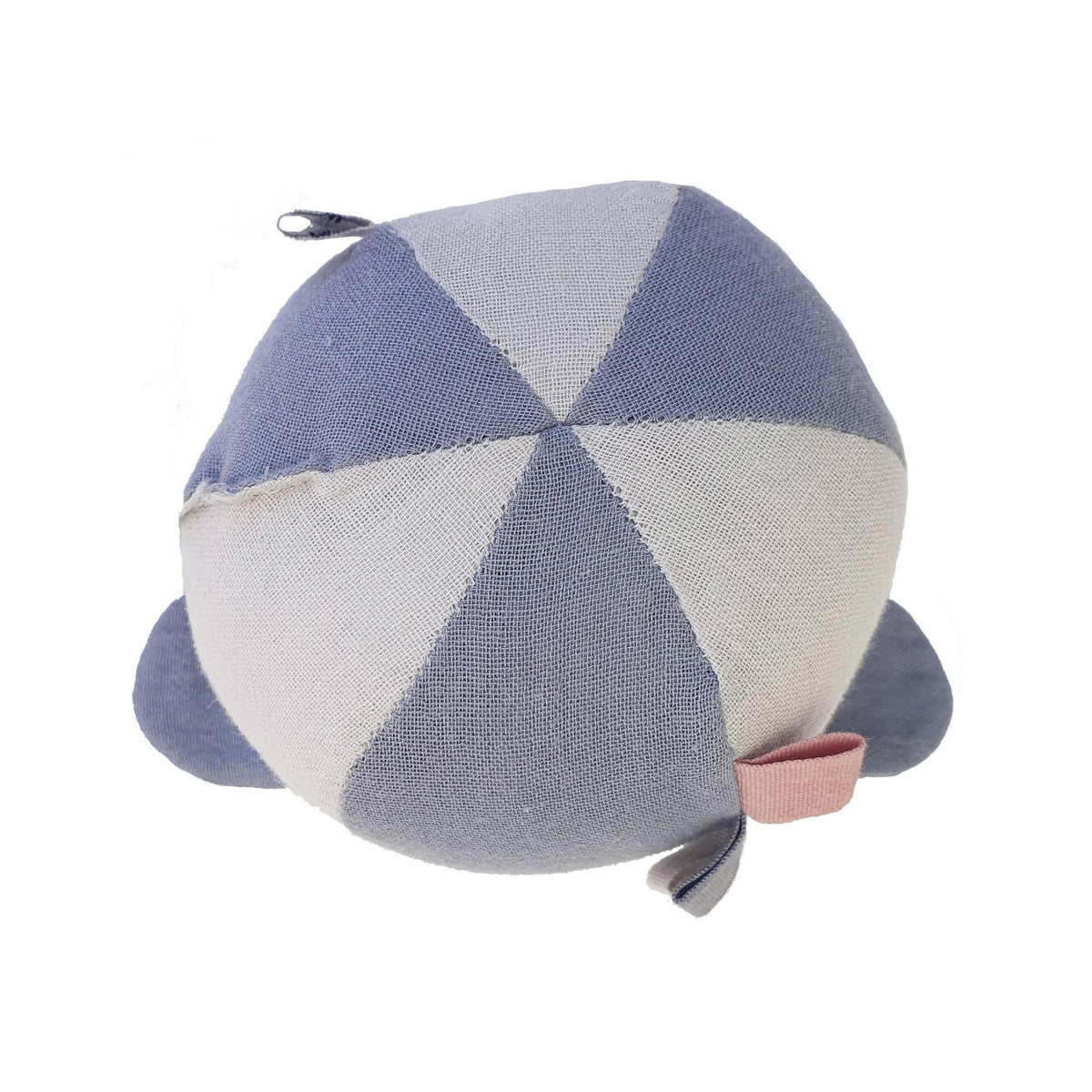 Arriere de la balle d eveil bebe souple bleu gris et creme en coton bio
