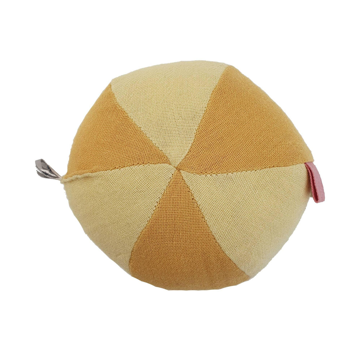 Arriere de la balle d eveil bebe souple couleur ocre et creme en coton bio