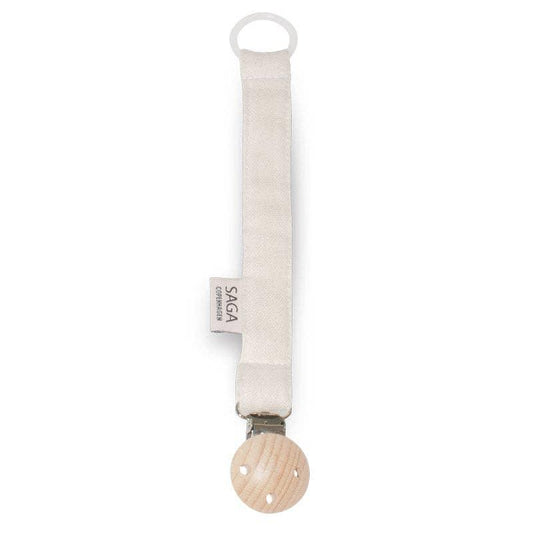 Attache-sucette en coton bio et bois de hetre modele Pala creme Saga Copenhague