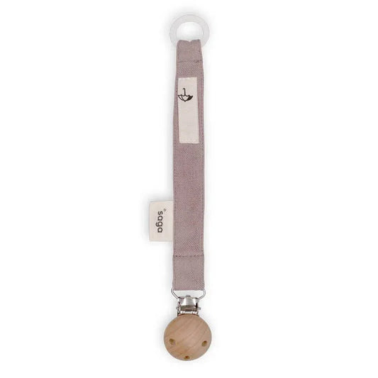 Attache-sucette en coton bio et bois de hetre modele Pala mauve Saga Copenhague