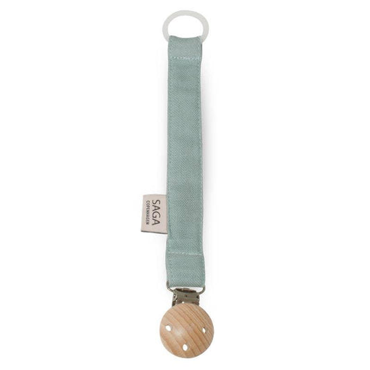 Attache-sucette en coton bio et bois de hetre modele Pala vert poussiereux Saga Copenhague
