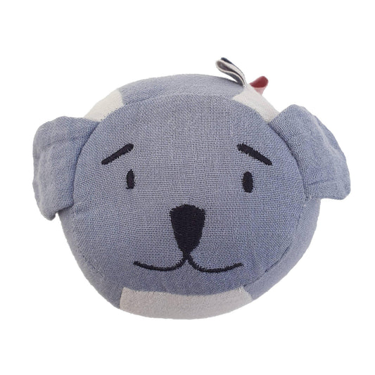 Balle d eveil ronde et souple hochet koala bleu gris en coton bio GOTS Summerville