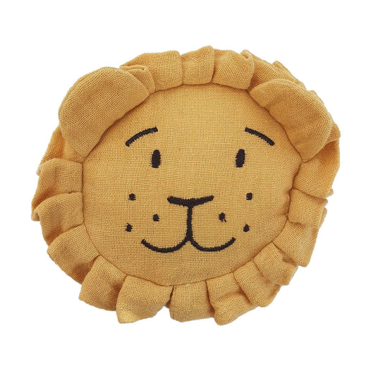 Balle d eveil ronde et souple hochet lion ocre en coton bio GOTS Summerville