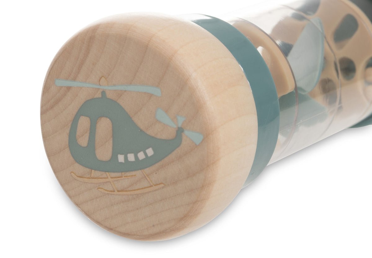 Detail embout en bois illustre helicoptere baton de pluie Jollein