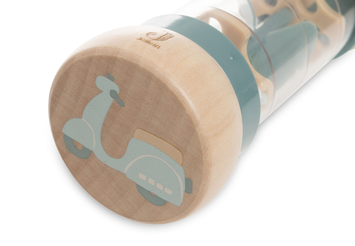 Detail embout en bois illustre scooter baton de pluie Jollein