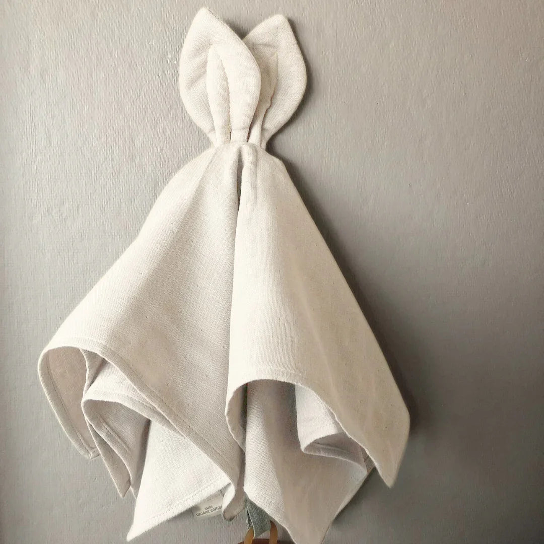 Doudou lange bebe en coton bio certifie OCS couleur creme