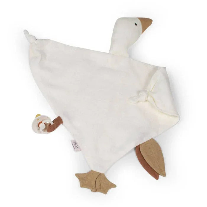 Doudou oie en coton bio crème Saga Copenhagen avec attache-sucette - Skovlia