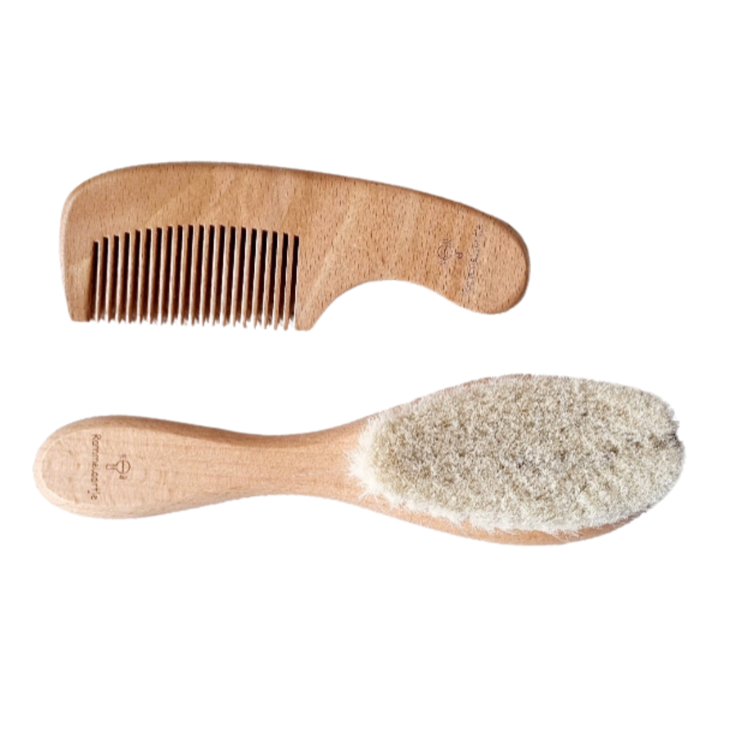 Ensemble brosse et peigne en bois de hêtre pour bébé - Rammelaartje