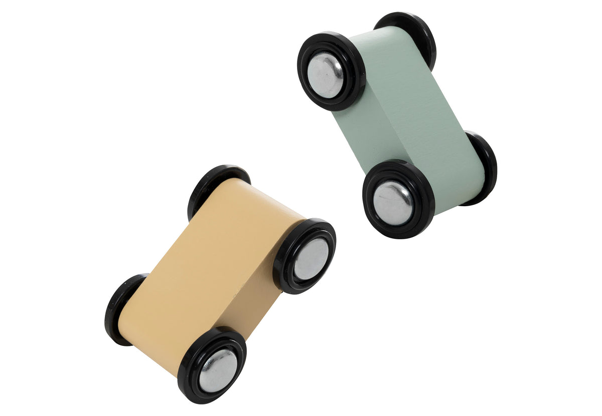 Petites voitures en bois naturel peintes pour circuit bebe Jollein