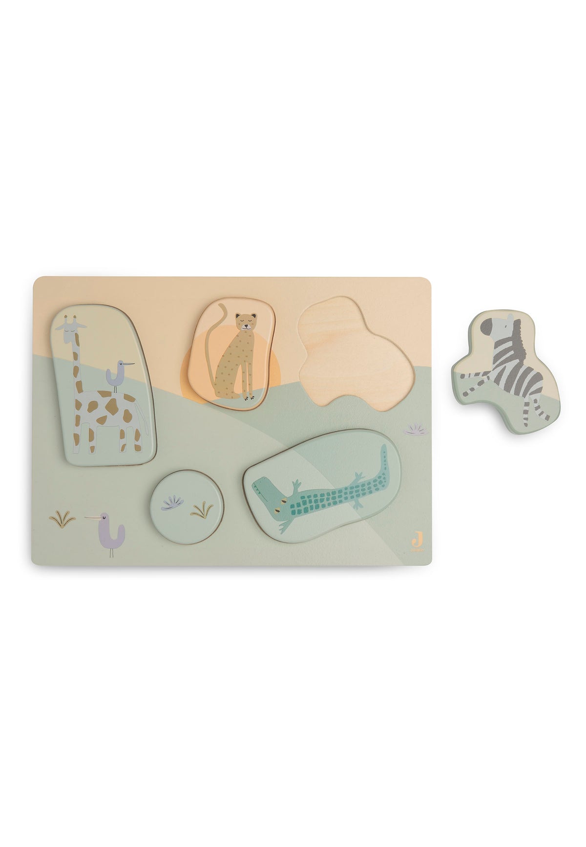 Pieces epaises en bois d animaux de la jungle pour puzzle bebe Jollein