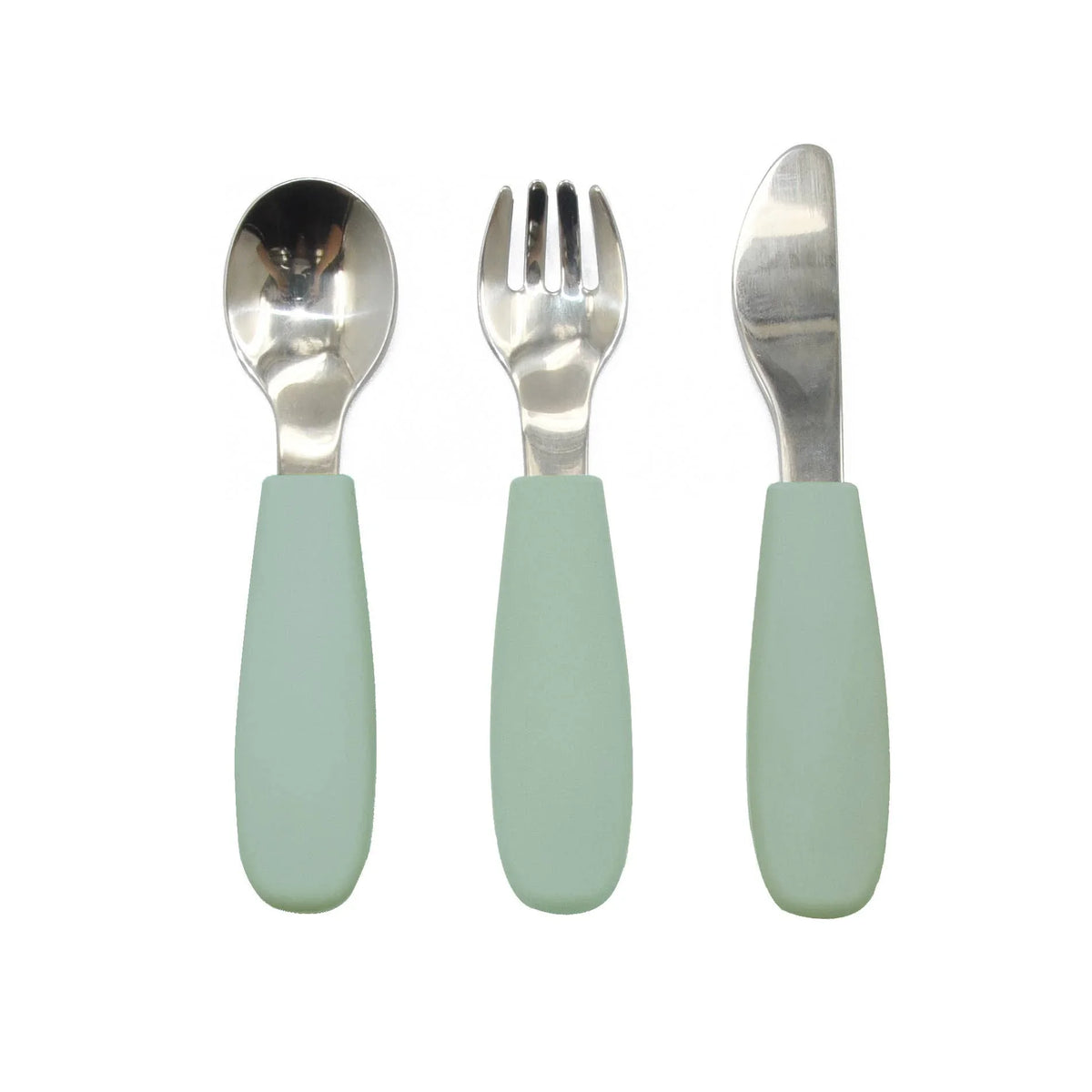 Set de couverts enfants en inox et silicone - couleur Vert Camée - dès 12 mois - Summerville Organic