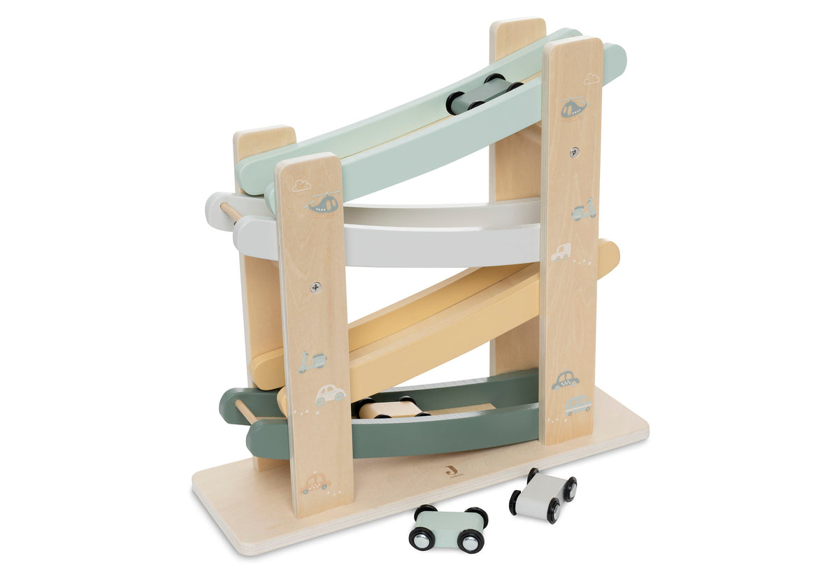 Toboggan a voitures en bois naturel et ses petites voitures Jollein