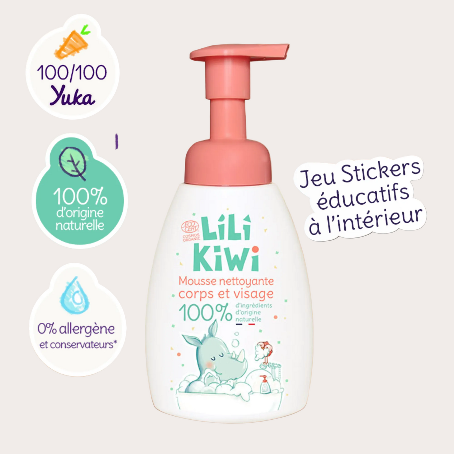 Mousse lavante corps et visage BIO Lili Kiwi avec texture mousse nuage pour enfant - Skovlia