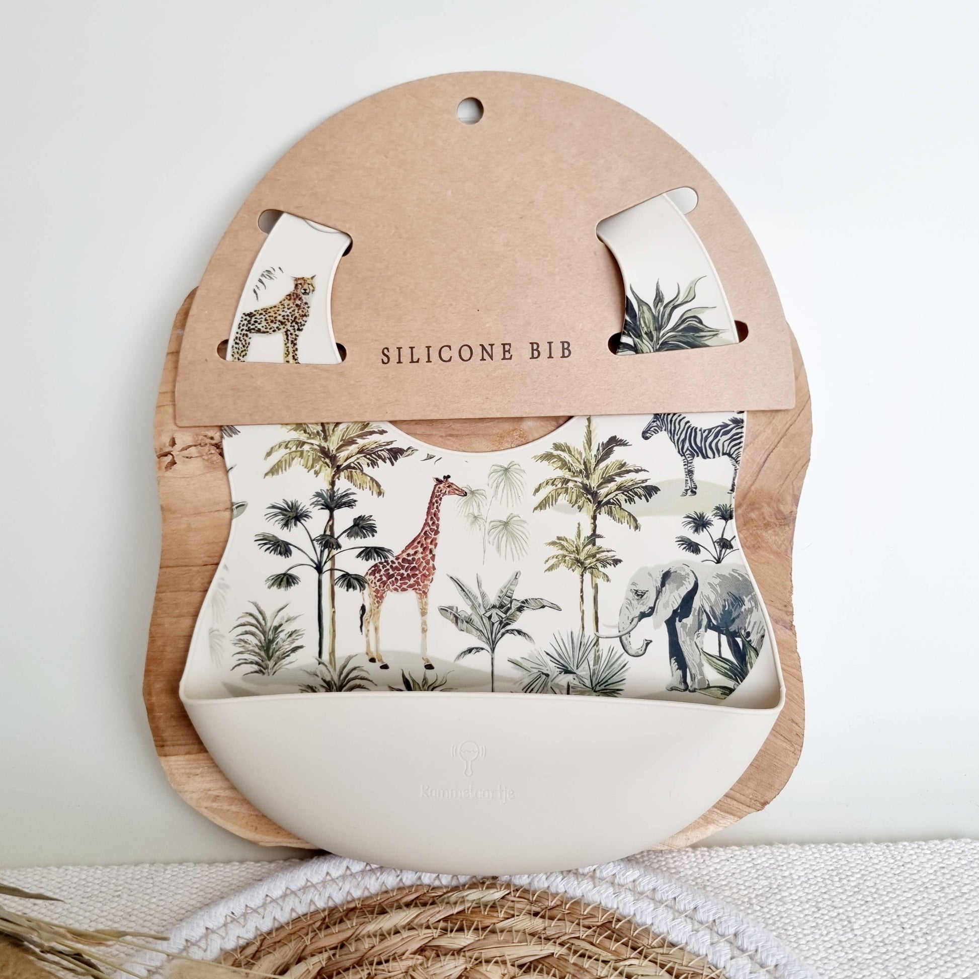 Bavoir en silicone avec récupérateur motif Jungle - Rammelaartje
