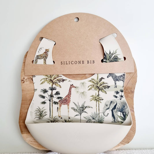 Bavoir en silicone avec récupérateur motif Jungle - Rammelaartje