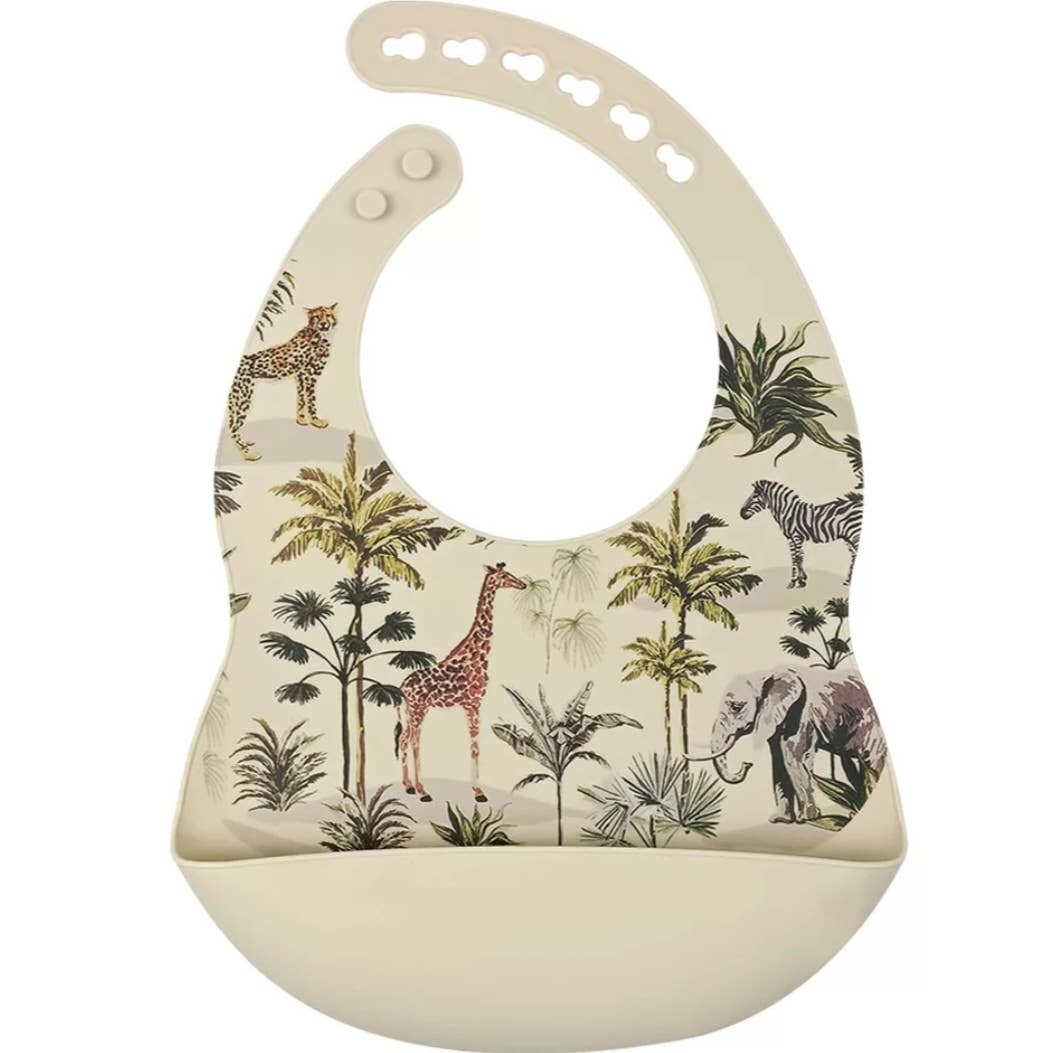 Bavoir en silicone avec récupérateur motif Jungle - Rammelaartje