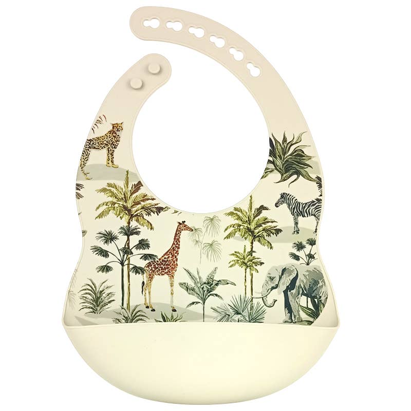 Bavoir en silicone avec récupérateur motif Jungle - Rammelaartje