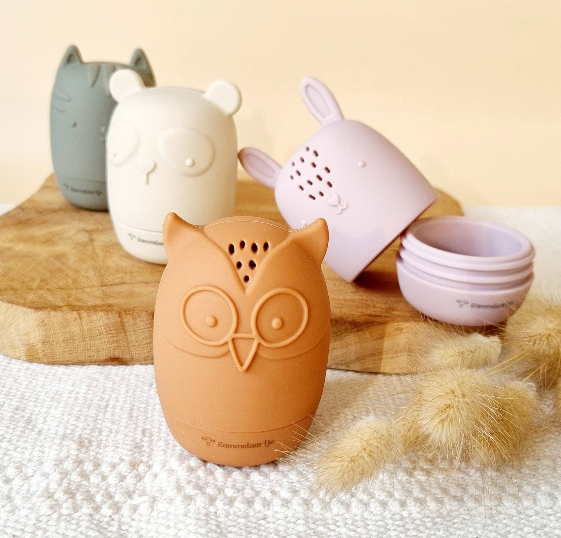 Jouets de bain en silicone (Set de 4) animaux tons naturels - Rammelaartje