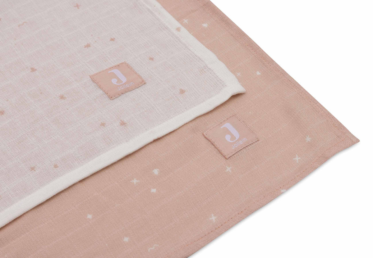 Maxi-langes bébé en gaze de coton bio Twinkling wild rose 115x115cm (Lot de 2) – Jollein