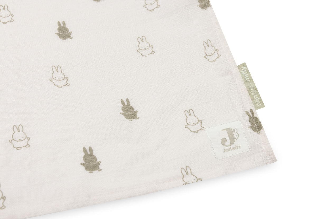 Large gaze de coton 115x115cm (Lot de 2) Happy Miffy Olive Green jollein