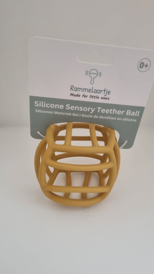 Balle de motricité flexible en silicone jaune ocre - dès la naissance - Rammelaartje