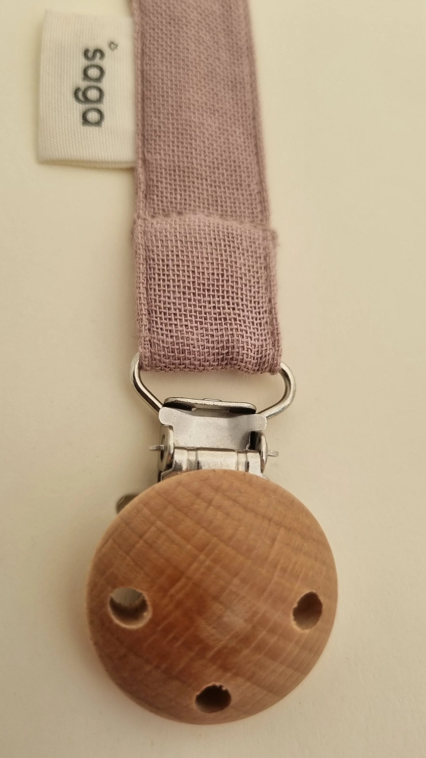 Attache-sucette coton bio Mauve - Sécurité EN12586 et bois de hêtre