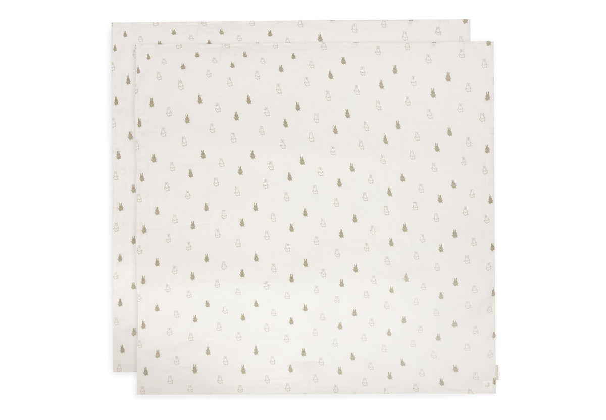 Large gaze de coton 115x115cm (Lot de 2) Happy Miffy Olive Green jollein