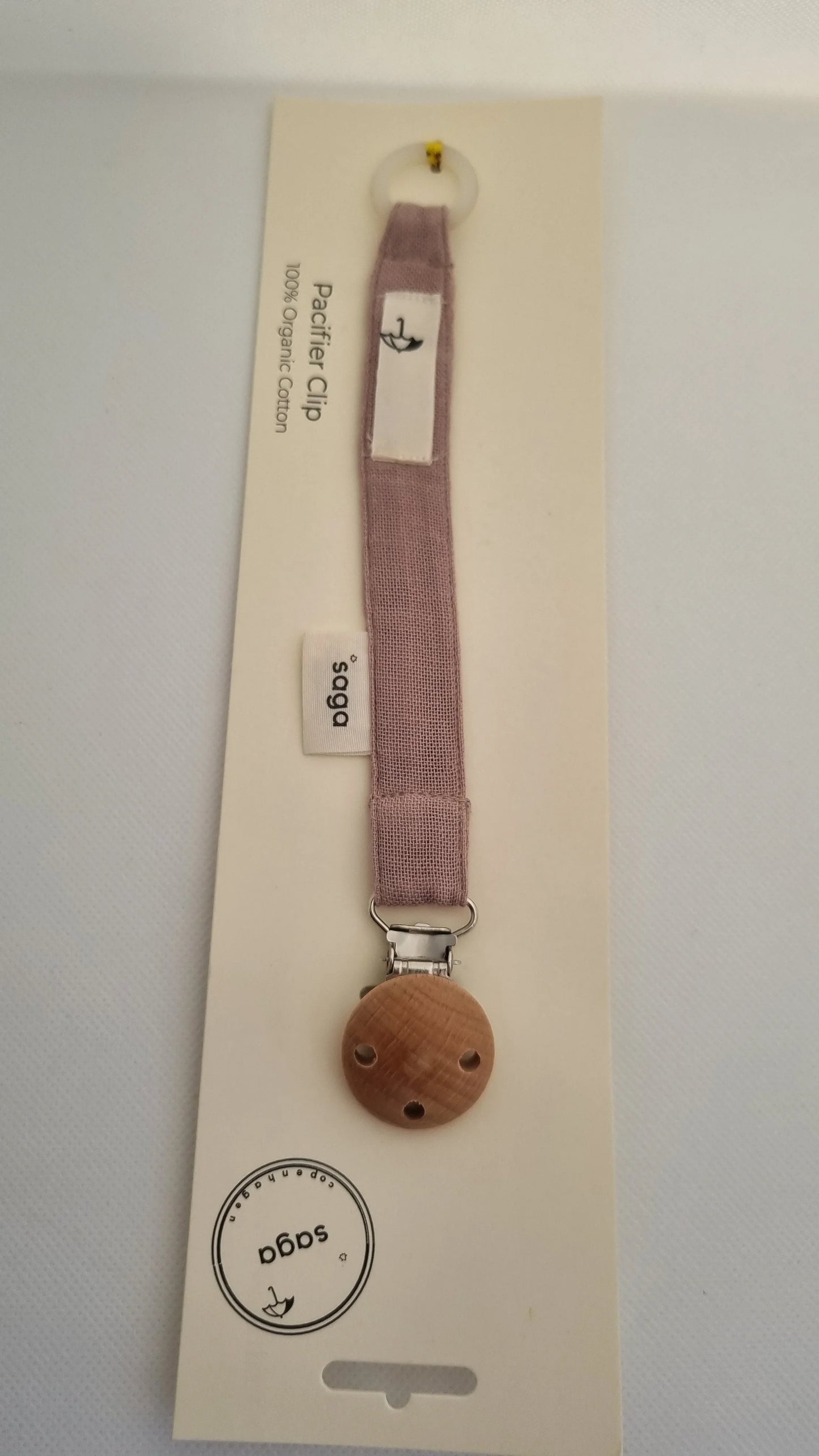 Attache-sucette coton bio Mauve - Sécurité EN12586 et bois de hêtre
